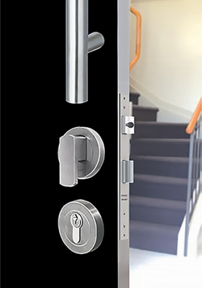 Apex Round 142 Pull Handle with round Mini Lever 4 point lockset